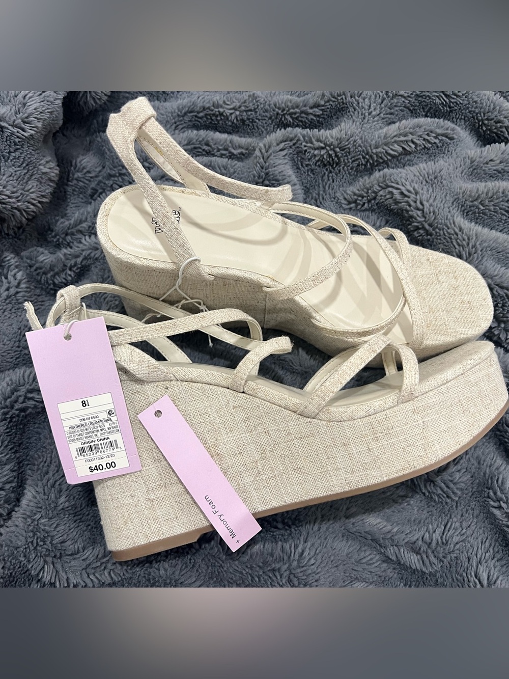 Womens Cream Strappy Platform Wedge Sandals